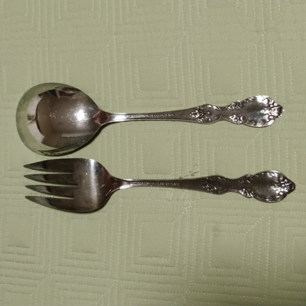 Silver plated carving set & salad set. - Picture 4 of 9